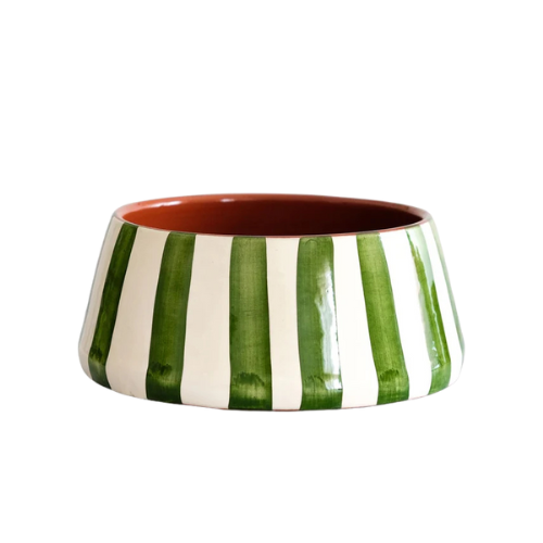 Bold Striped Salad Bowl | Dark Green