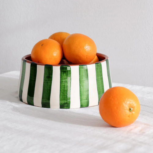 Bold Striped Salad Bowl | Dark Green