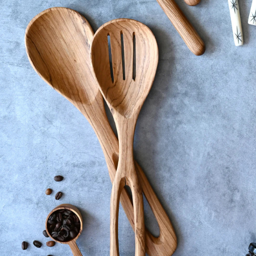 Olive Wood Looped Salad Servers