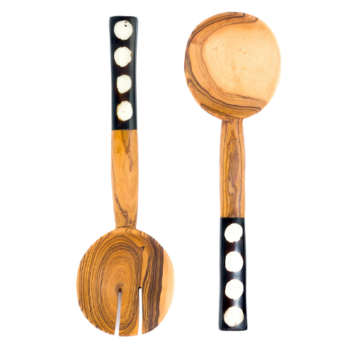 Bold Polka Dot Wood Salad Server Set