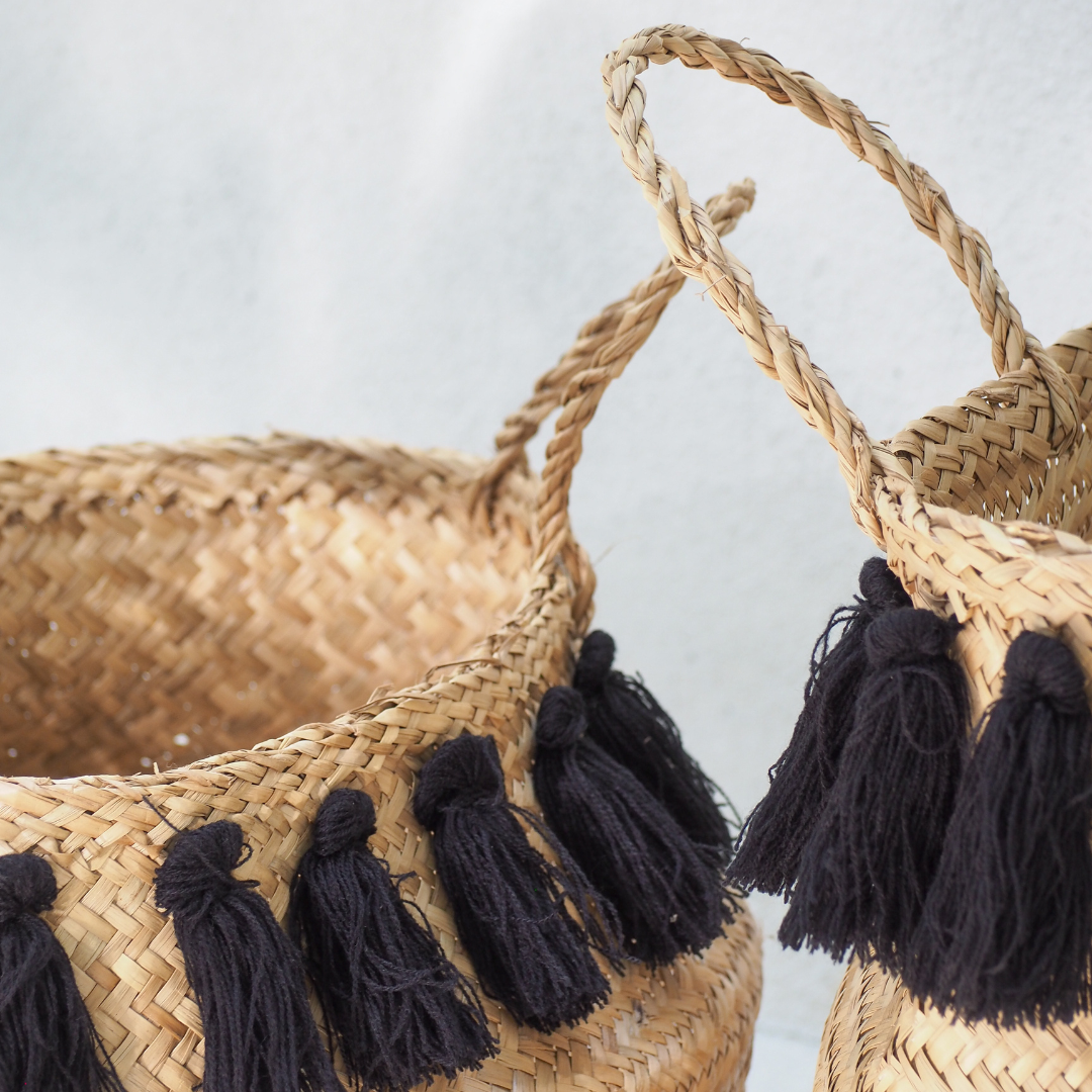 Black Tasseled Belly Basket