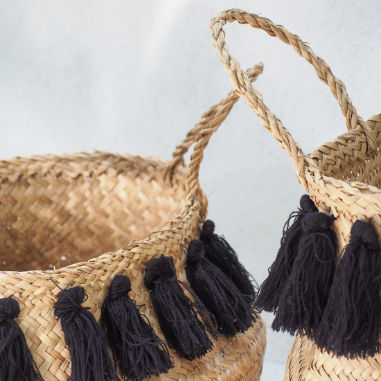Black Tasseled Belly Basket
