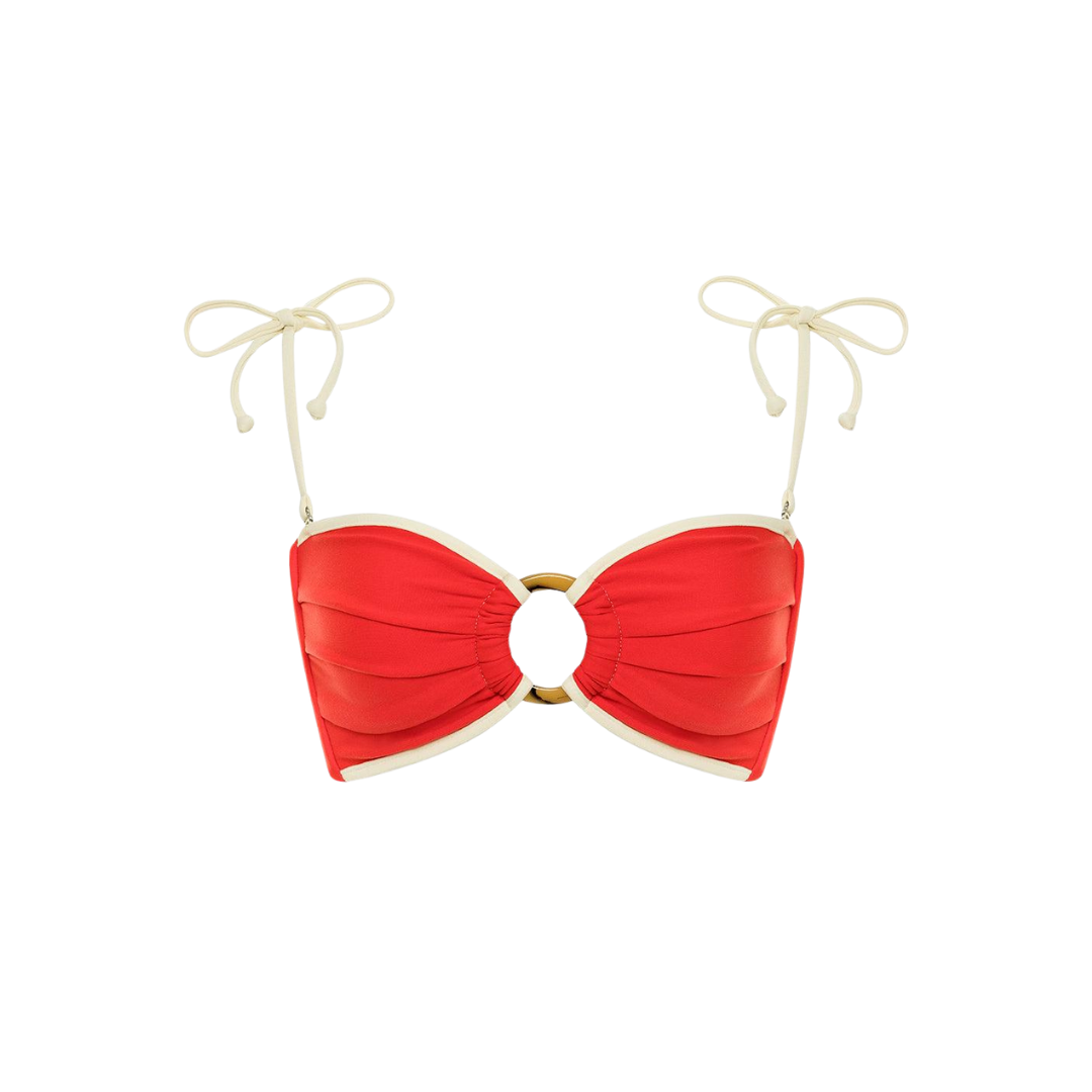 Cherry Cream Binded Tori Ties Bandeau Bikini Top