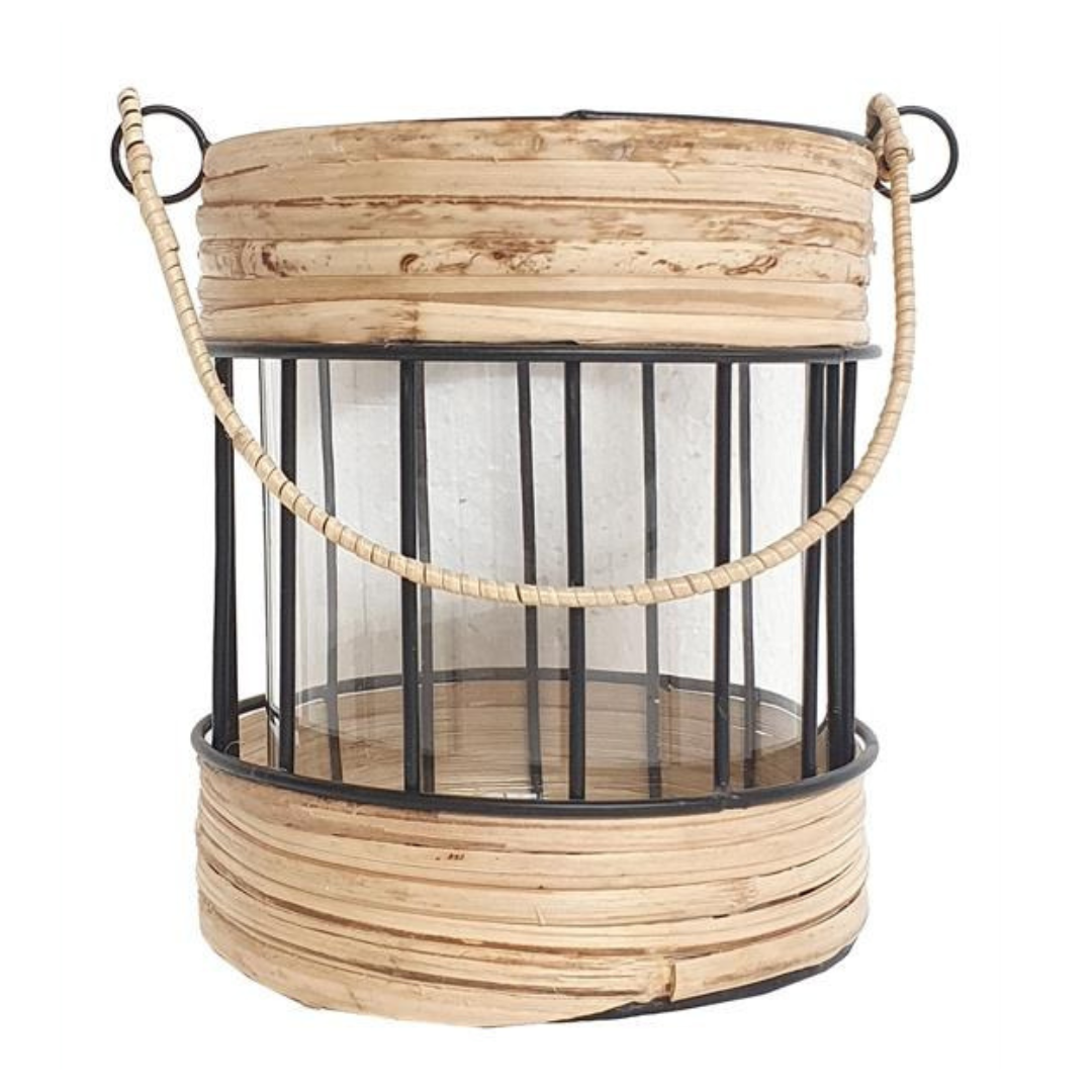 Cane Candle Holder w/ Black Metal Cage