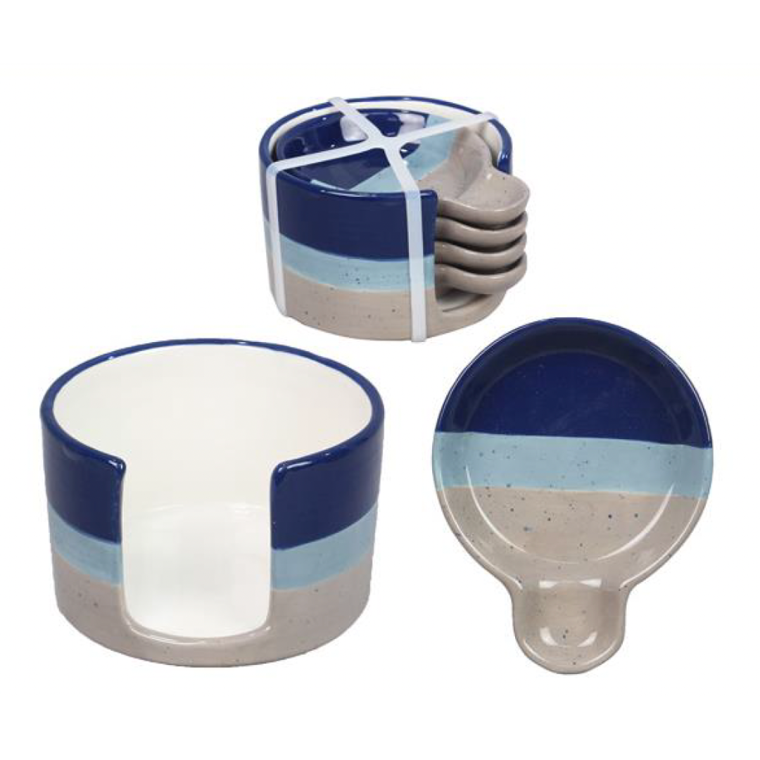 Ceramic Artistic Blue Snack Plates with Holder