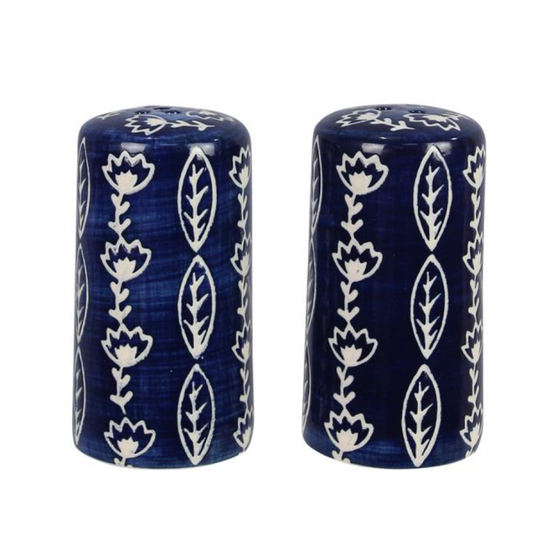Stoneware Blue and White Salt and Pepper