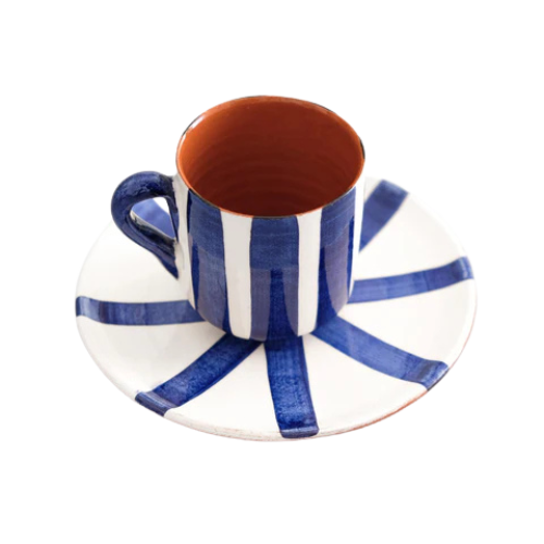 Vertical Stripe Espresso Cup & Saucer | Set of 4