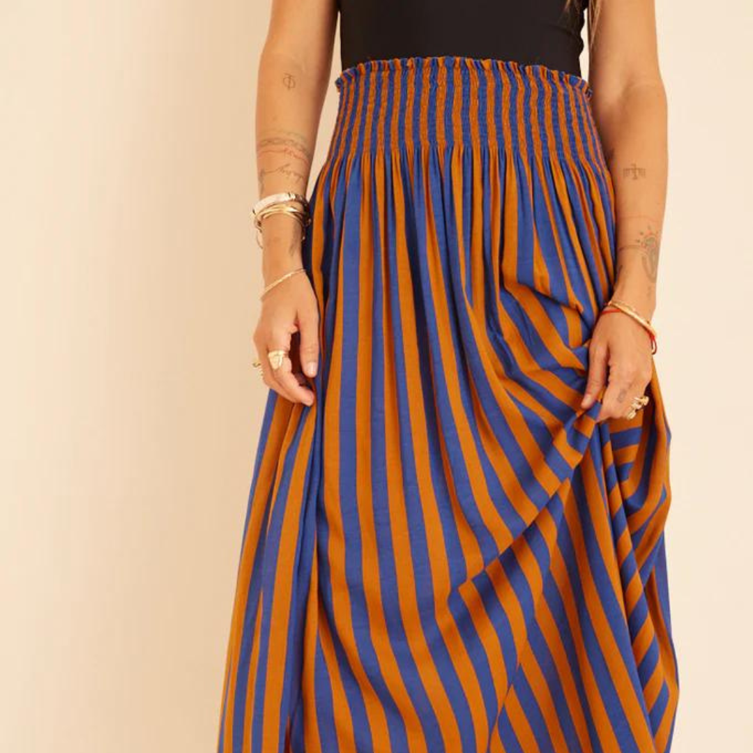 Load image into Gallery viewer, Bella Skirt Stripe Blue/Coffee - O/S
