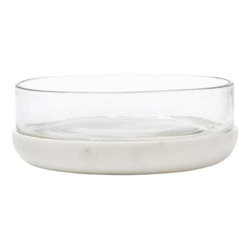White Marble & Glass Dip Bowl
