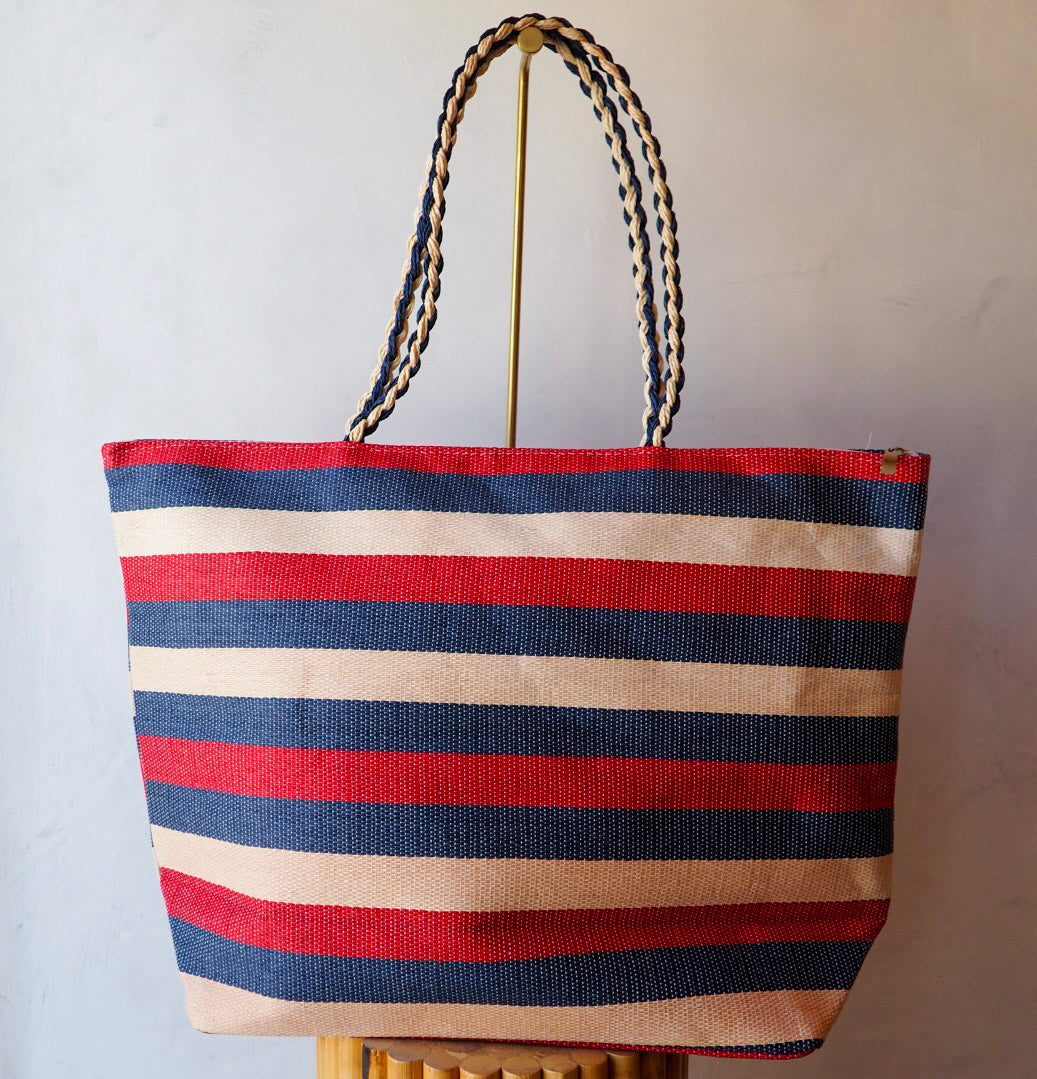 Woven Lines Large Tote Bags