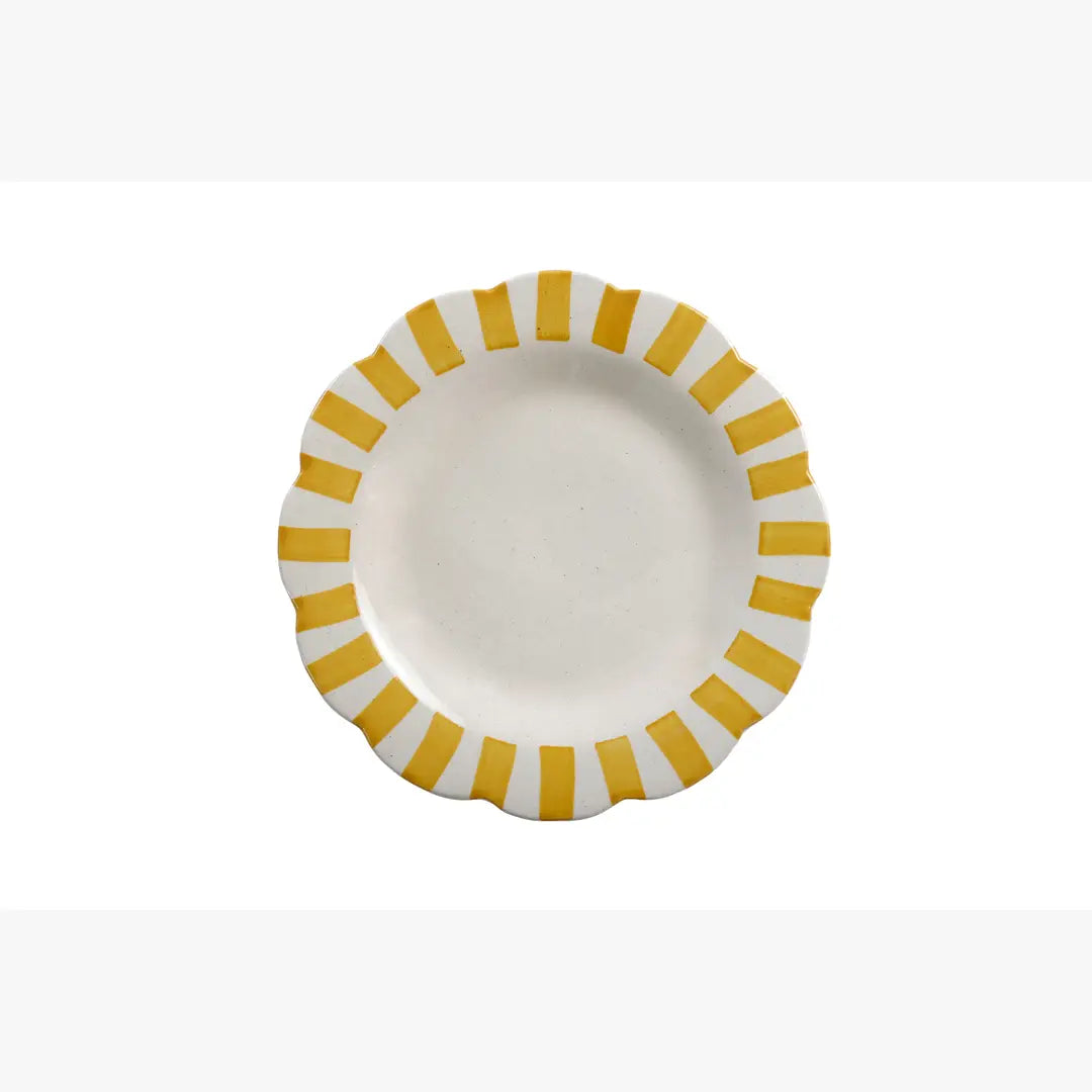 Ceramic Stripe Dinner Plate, Yellow - 10 x 10 x 1.25 Inches