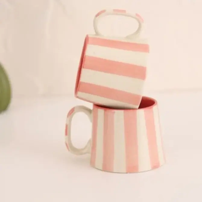 Ceramic Pink Stripe  Coffee cup- 220ml (SET OF 4)