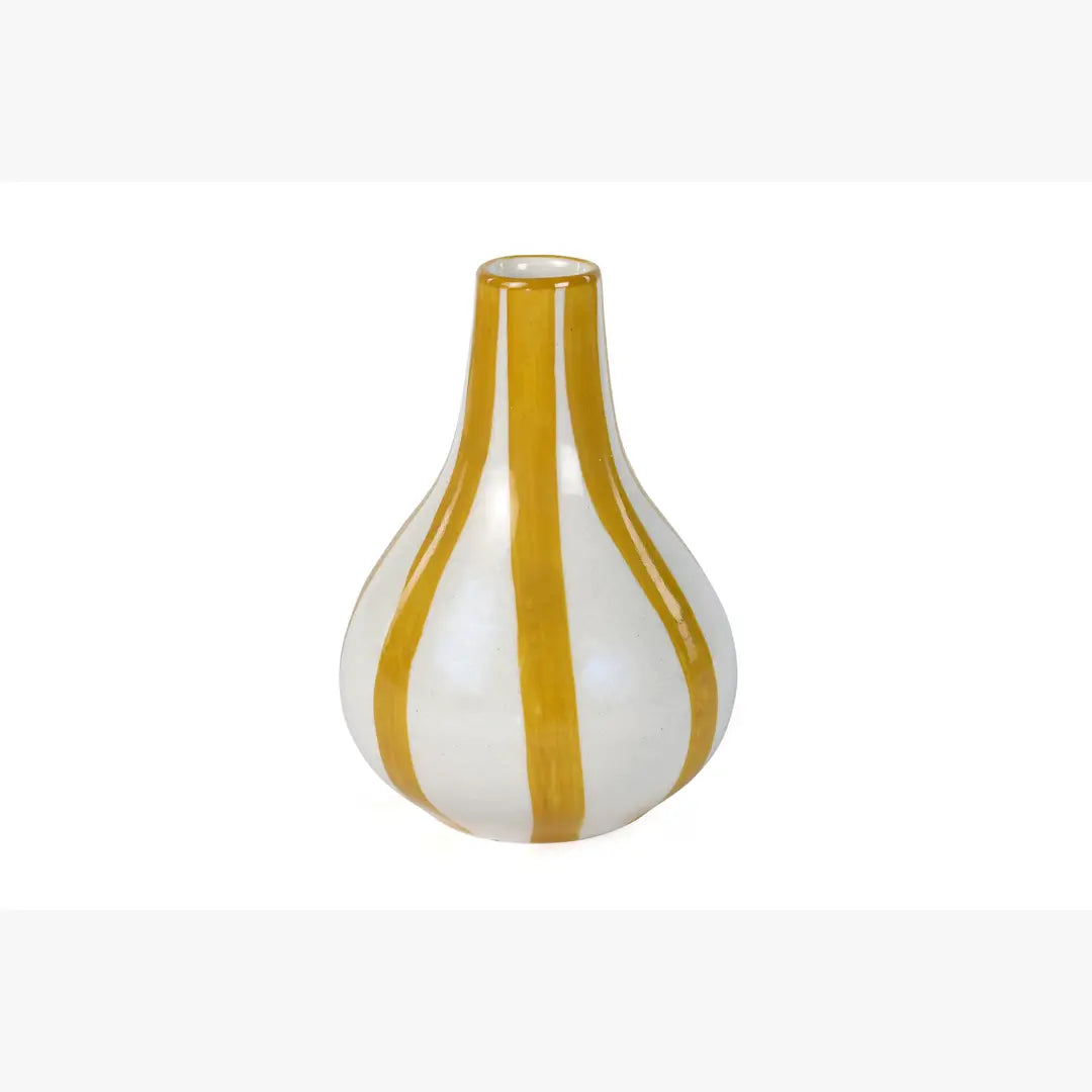 Ceramic Stripe  bud vase, Yellow-  3.5 x 3.5 x 4.75 Inches , Set of 2