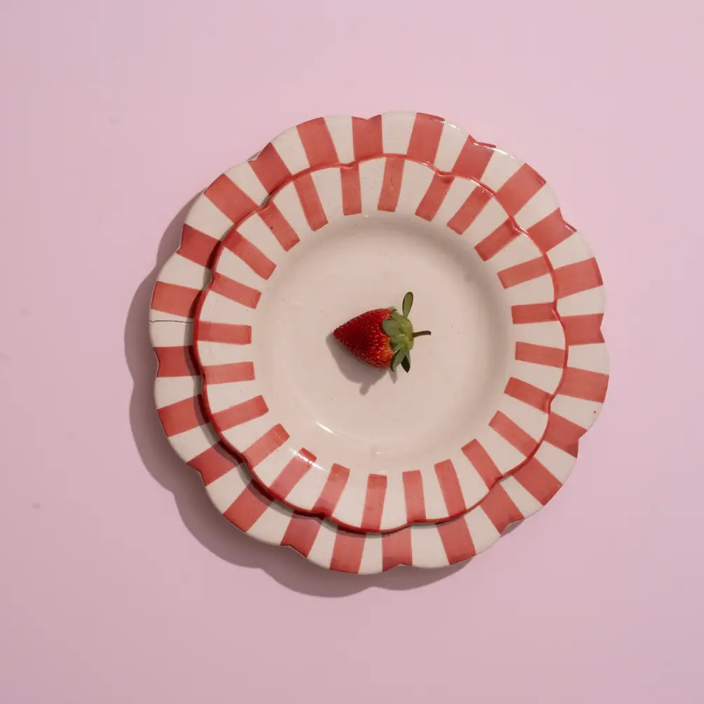 Ceramic stripe Salad Plate, 8.25x 8.25 x 1.25 Inches- Red