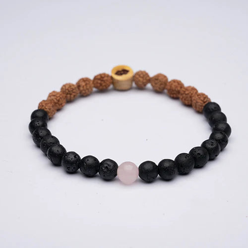 Lava Stone Mala Balance Bracelet with Rose Quartz