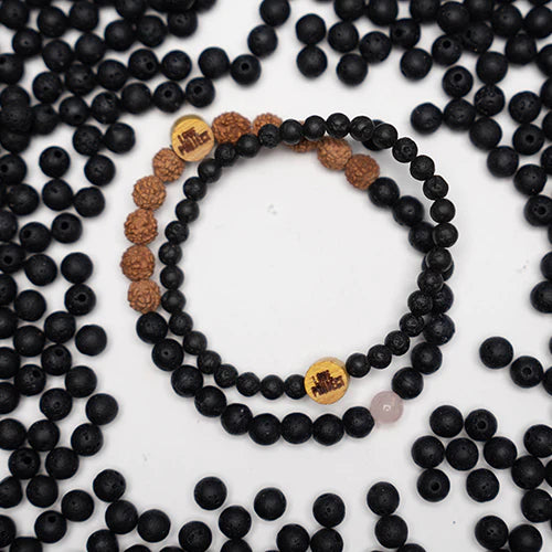 Lava Stone Mala Balance Bracelet with Rose Quartz