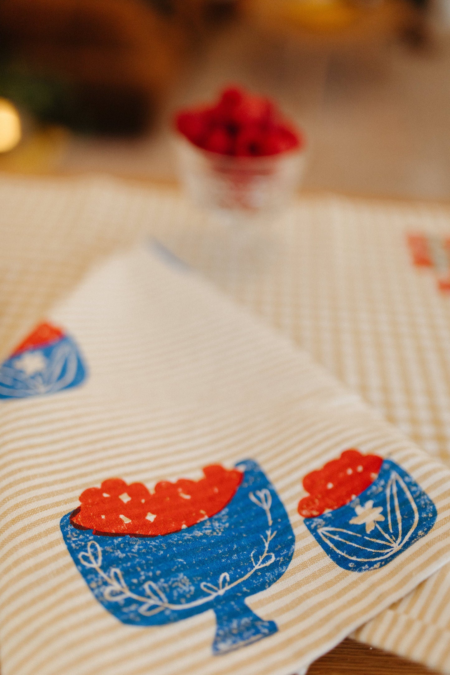 Berry Bowl on Stripe Dinner Napkins