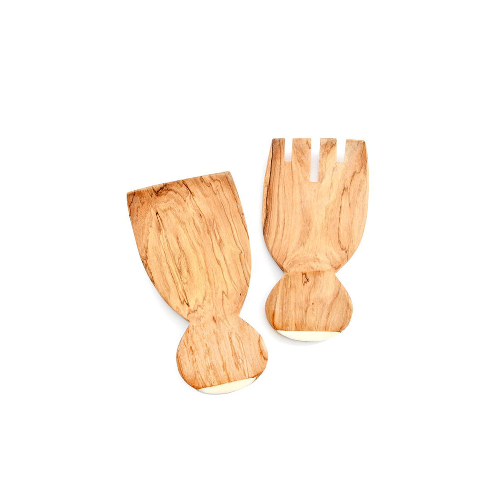 Olive Wood Paddle Salad Servers