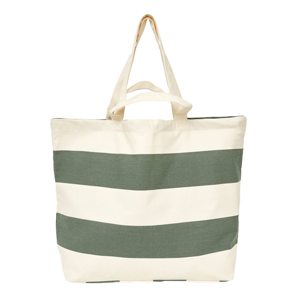 Large Canvas Tote Bag with Green Stripes