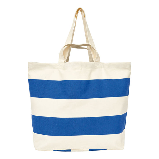 Large Canvas Tote Bag with Blue Stripes