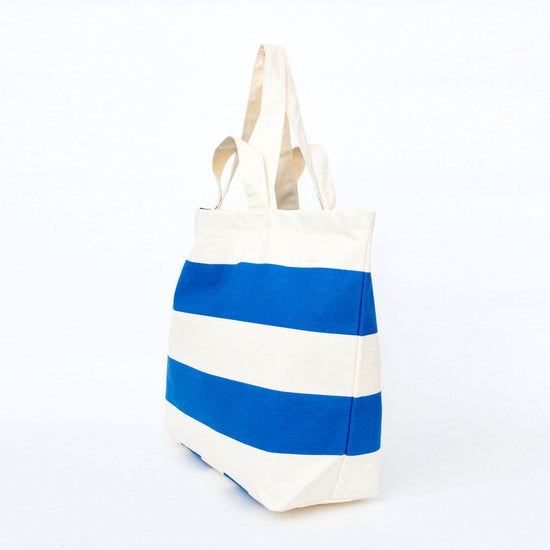 Large Canvas Tote Bag with Blue Stripes