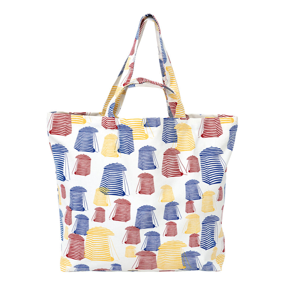 Large Canvas Tote Bag with Beach Huts