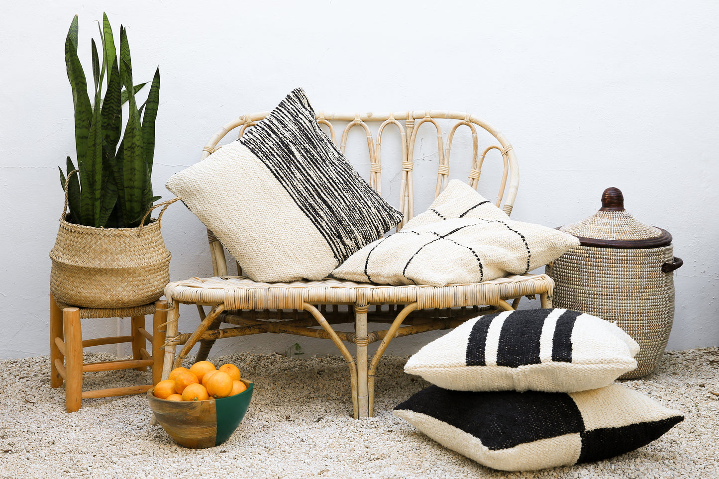 Center Stripe Cushion |  Cream & Charcoal