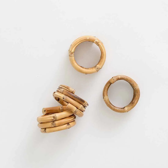 Load image into Gallery viewer, Wrapped Bamboo Napkin Ring Set of 4
