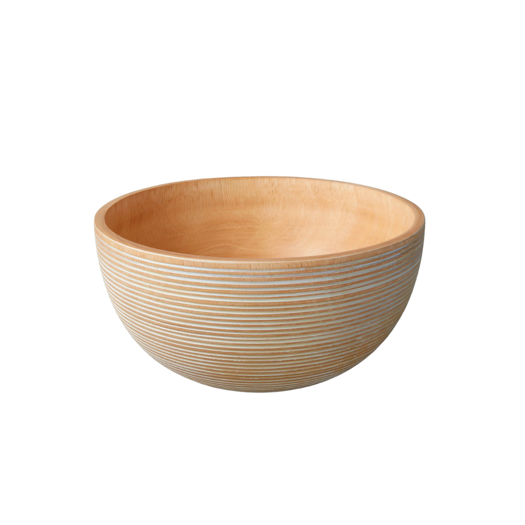 Striped Mango Wood Bowl | White | Medium