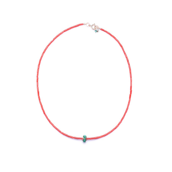 Coral and Emerald 14K Gold Necklace