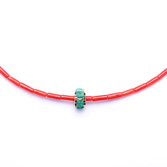 Coral and Emerald 14K Gold Necklace