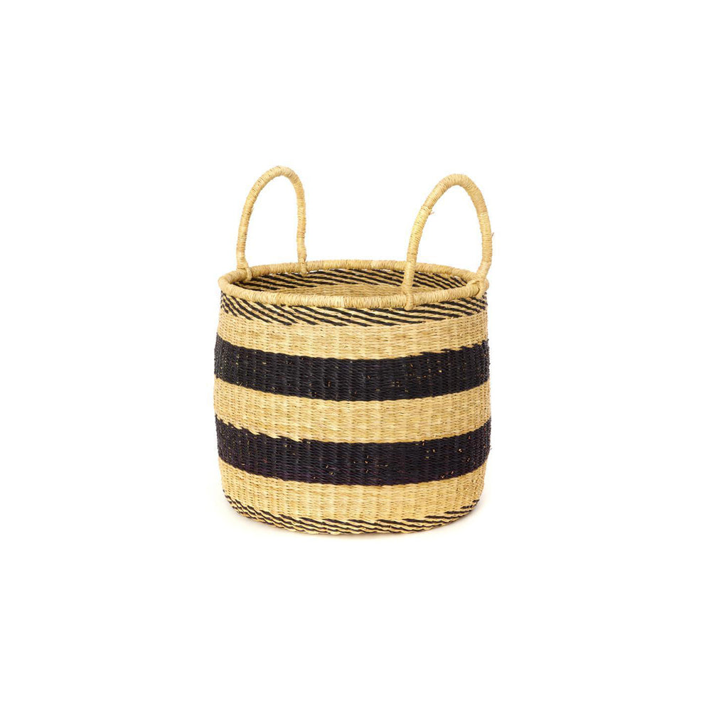 Striped Natural Basket With Blue Lines