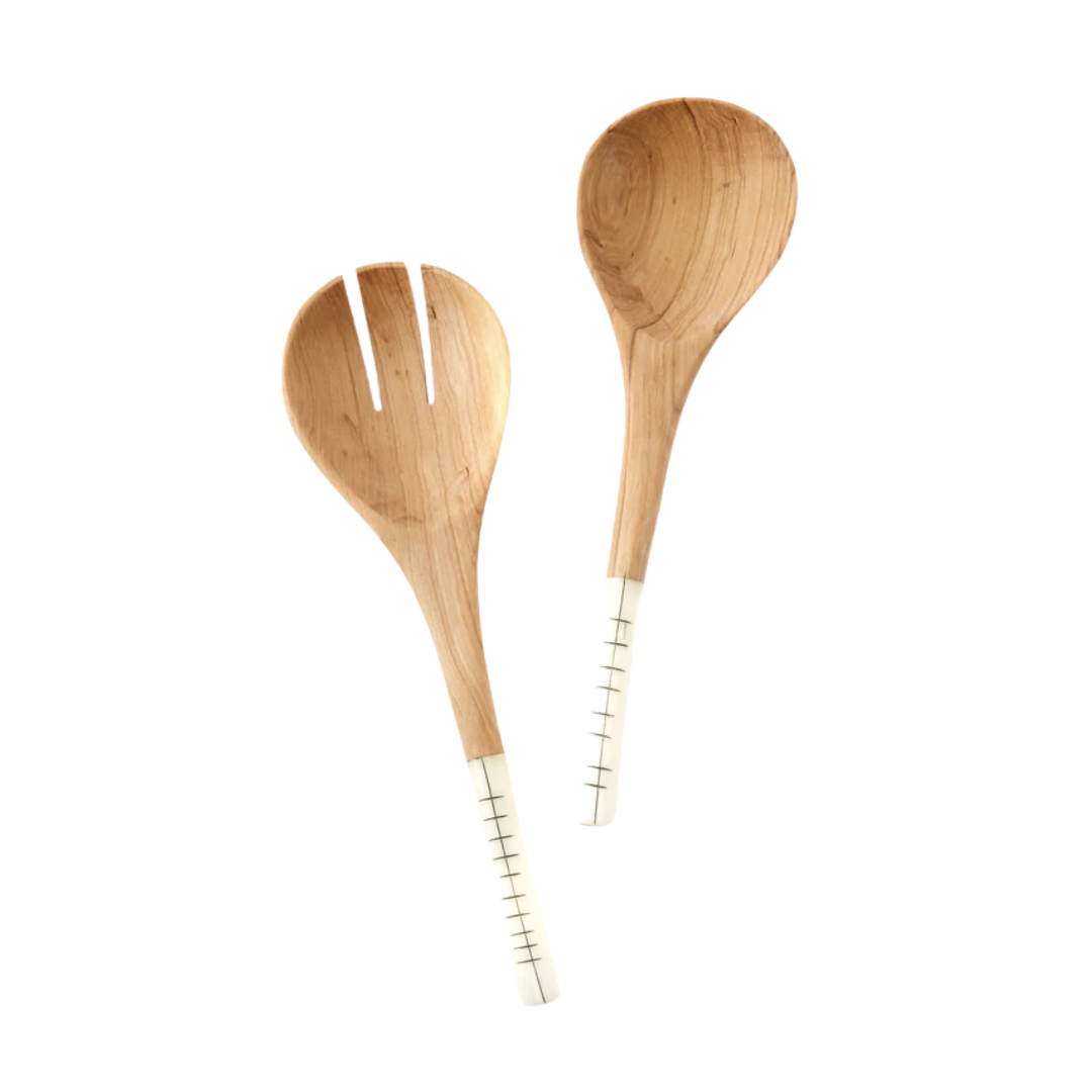 Load image into Gallery viewer, Short &amp;amp; Sweet Wood Salad Servers
