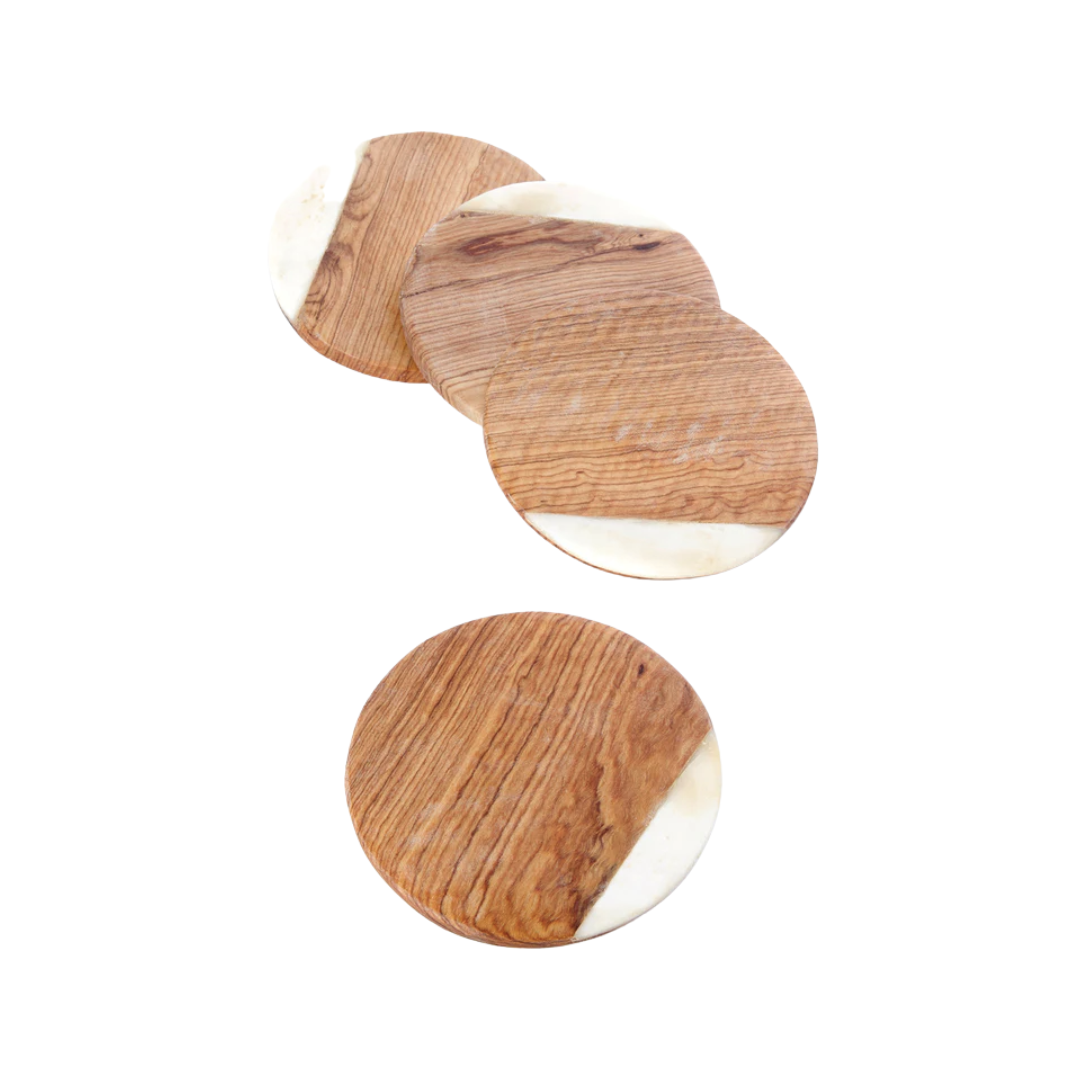 Wood Coasters with White Bone Inlay | Set of 4