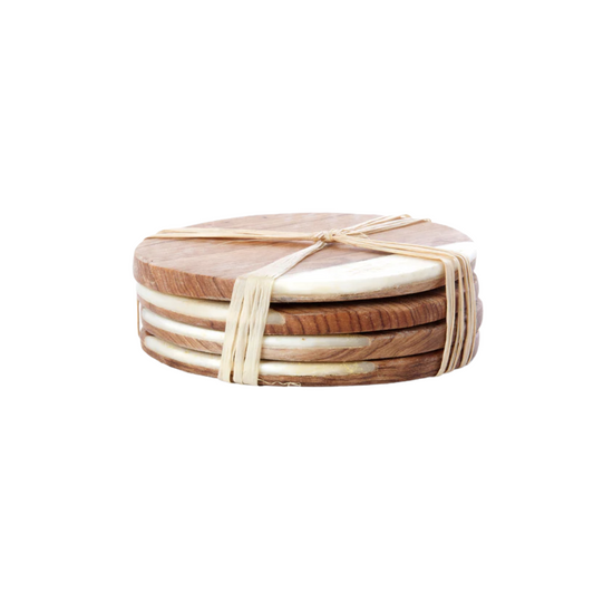 Wood Coasters with White Bone Inlay | Set of 4