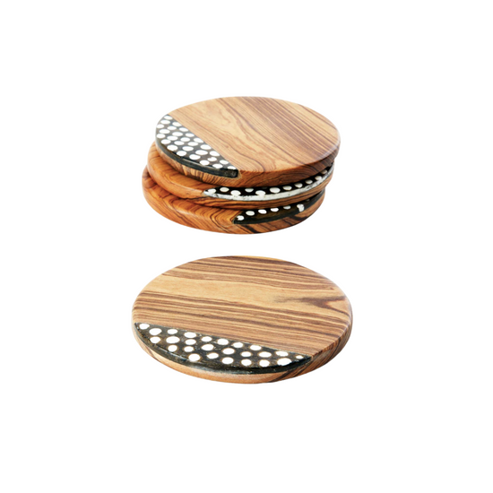 Wood Coasters with Dyed Bone Inlay | Set of 4