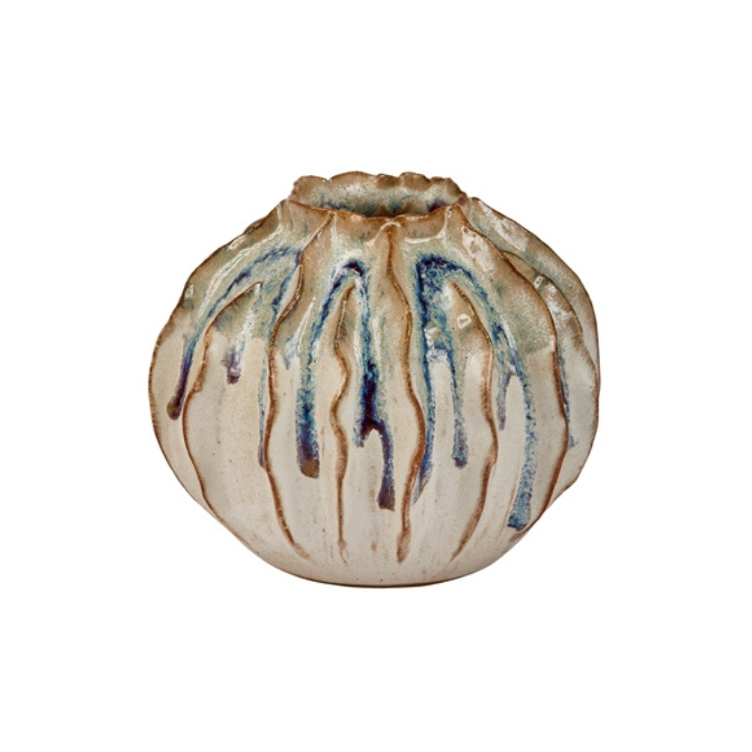 Indigo Blue & Milky White Ceramic Vase | Medium