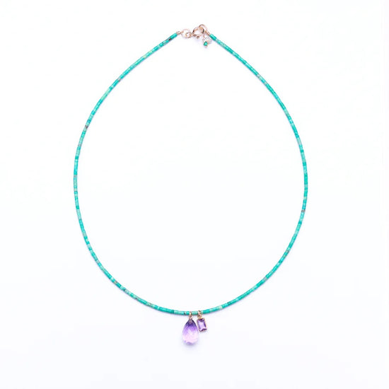 Turquoise and Amethyst 14k Gold Necklace